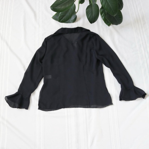 Black sheer mesh ruffle bell sleeve blouse - Picture 7 of 8